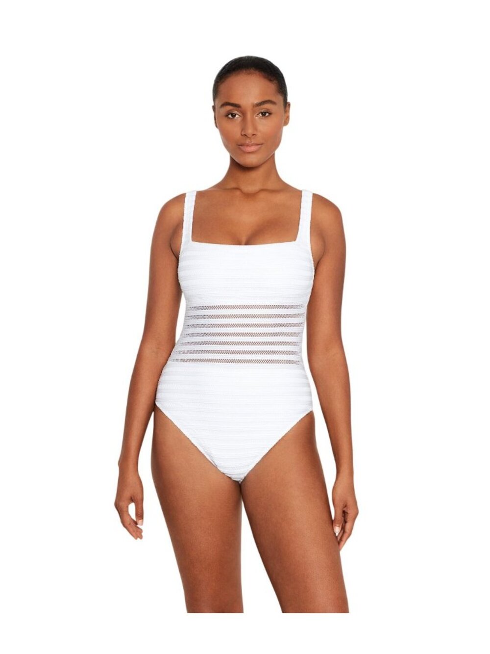 Lauren Ralph Lauren Square Neck Over-the-Shoulder One-Piece Swimsuit White 8 - Picture 7 of 10